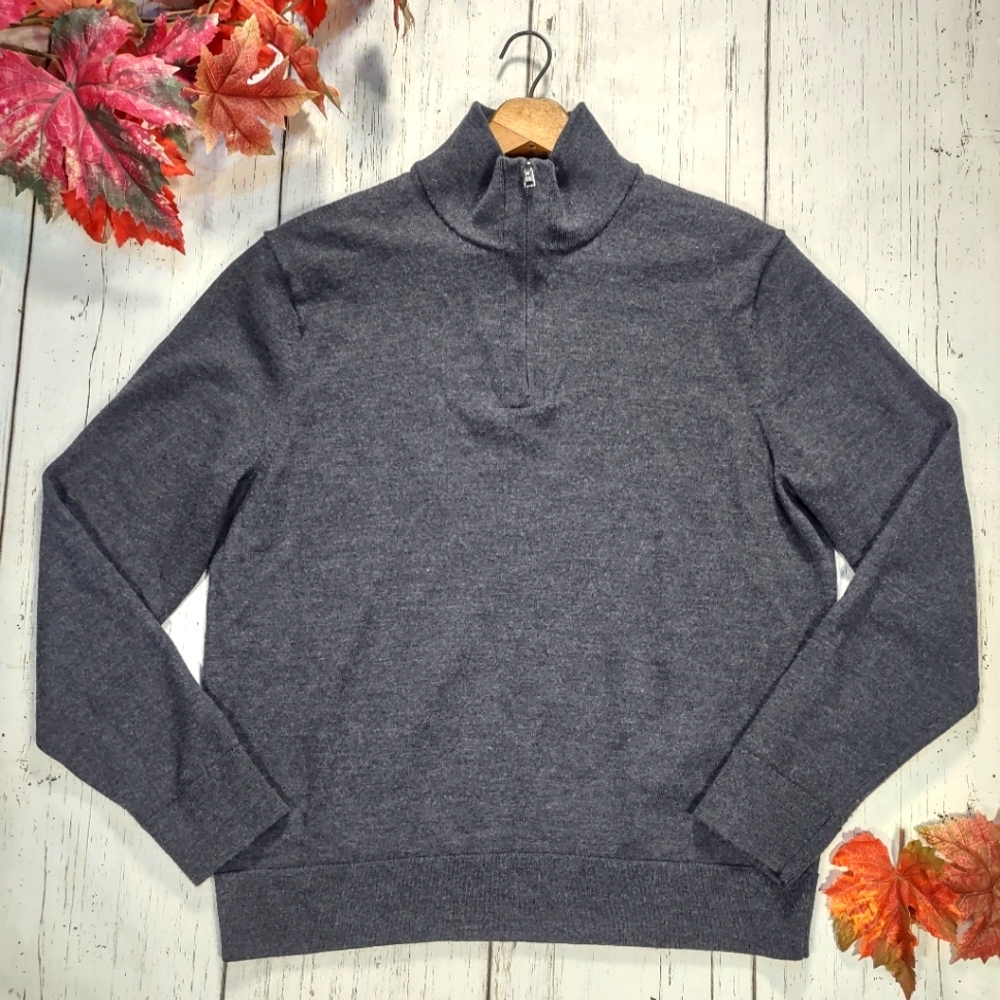Banana Republic 1/2 Zip Merino Wool Pullover Sweater Heathered Gray L